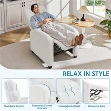 Butterslay 1pc Modern Reclining Boucle Chair Upholstered Single Sofa With Pocket Springs Recliner Chair For Living Room, Bedroom, Office - 白色 - 查看 3