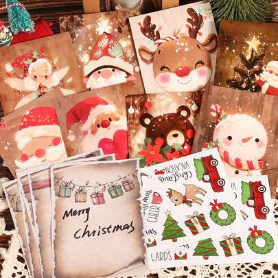 JAI IMAN 16cards, 16letter Papers, 20stickers, 2envelopes Starlight Deer Christmas Decorative Writable Postcard Set