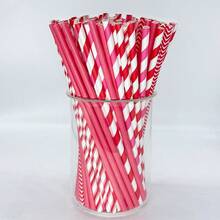 100 قطعة/عبوة قش ورقي مسطح ملون قابل للتخلص منه - 6*197 ملم | مناسب للعصائر والحلويات والمشروبات؛ حفلات الزفاف الرومانسية، عيد الحب