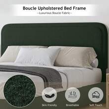 HOMBCK Twin/ Full/ Queen/ King Size Bed Frame, Boucle Upholstered Platform Bed With Headboard, Modern Style, Soft Rounded Corners, No Box Spring Required, Easy Assembly, Beige/ Grey/ Pink/ White/ Light Grey/ Black/ Green - 綠色 - 查看 2