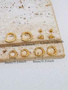 Bộ 4 đôi khuyên tai hình trái tim rỗng nhỏ đính đá CZ, phù hợp cho nữ; khuyên tai dẹt mạ vàng 14K tinh tế, có thể đeo chồng lên nhau ở dái tai, sụn tai và nhiều vị trí xỏ khuyên khác, phù hợp cho phụ nữ và bé gái. - Vàng-5# - Xem 3