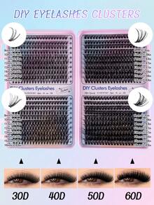 640pcs DIY Single Cluster False Eyelashes, Multi-D Mix High Curl 9-16mm, Soft Reusable Natural Voluminous Eyelash Set, Includes Glue, Sealer And Tweezers, Suitable For Travel, Home, Wedding, Party, Halloween And Holiday Makeup - 黑色 - 查看 5