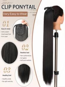 18~34 Inch Synthetic Fiber Ponytail Extensions, Long Straight Black Ponytails, Tie-On Ponytails, Long, Smooth, High-Top Ponytails For Women. - Multicolor - View 4