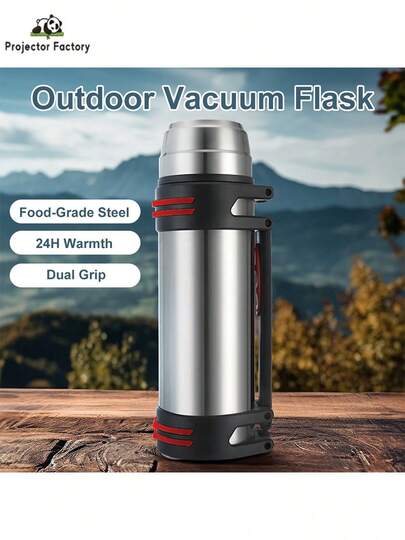 Bottle Travel, 2000ml Insulated Stainless Steel Water Bottle, Portable Large-Capacity Bottle, With Cup And Handle, Water Jug For 24hr Hot And Cold Drinks, For Camping, Fishing ,Working ,Travel,Long-Distance Lorry