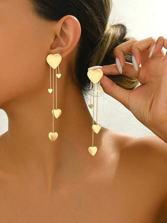 1 对情人节礼物简约锁骨流苏心形蝴蝶结耳环