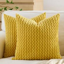 1pc/2pcs Set Semi-Circle Geometric Pattern Pillow Case, Canvas Circle Velvet Embroidery Crafted Square Cushion Cover, For Daily Use In Bedroom, Living Room, Sofa, Yard, Garden Decor, Without Core 30*50cm 45*45cm - Yellow - View 10