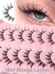 Asiteo 7 Pairs Wet Look Eyelashes Manga Faux Mink Lashes Fairy Style Clear Band Wispy Natural And Dramatic Eyelash Extensions Makeup Tool - Comic wet eyelashes - View 2