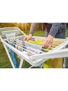 Foldable Clothes Drying Rack With Wings, Durable Resin, 20m Drying Space, Sun-Resistant, With Zipper, Inc. 20 Pegs - 白色 - 查看 4