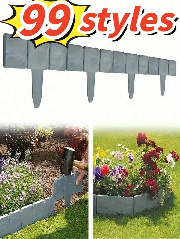 5/10/20/30/40/50 piezas Borde de jardín de plástico con patrón de piedra gris de fácil instalación - Valla decorativa para patio, césped y balcón, perfecta para macizos de flores y bordes del paisaje, Borde de jardín, Borde del paisaje, Borde de jardín, Borde de jardín, Borde de jardín, Borde de piedra artificial para paisajismo, Borde de plástico para paisajismo, Valla de borde de jardín, Borde de paisaje de piedra, Borde de paisaje de piedra