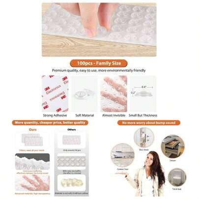 Parachoques de goma para puerta de gabinete, unidades de parachoques, almohadillas autoadhesivas, con amortiguacin de sonido, con puntos circulares dobles. Topes transparentes para gabinete, tapones para cajones, marcos de fotos, tablas de cortar