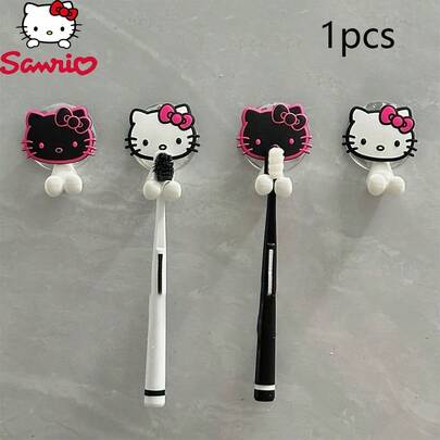 Sanrio 1 pieza Soporte para cepillo de dientes eléctrico de Kitty con diseño de dibujos animados y estilo lindo, montado en la pared sin perforación con ventosa, artículo de baño familiar disponible en varios colores