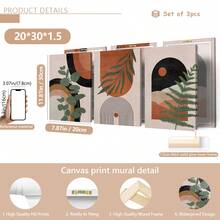 3pcs/Set Abstract Nature Oil Painting Print - Desert And Palm Leaves, Mid-Century Modern Bohemian Decor Suitable For Home Decor, Room Decor, Bedroom Decor, Living Room Decoration, Bathroom Decor, Wall Decor, Optional Wall Art With Frame