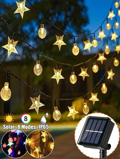 Outdoor Solar String Lights, Solar Powered Crystal Ball String Lights, 5m/20 Lights, 7m/50 Lights, 12m/100 Lights, 8 Lighting Modes, Waterproof Christmas Fairy Lights, Suitable For Garden, Yard, Bedroom, Lawn, Trees, Patio, Holiday, Party, Wedding, Christmas Tree Decor (Warm White/Multi-Color)