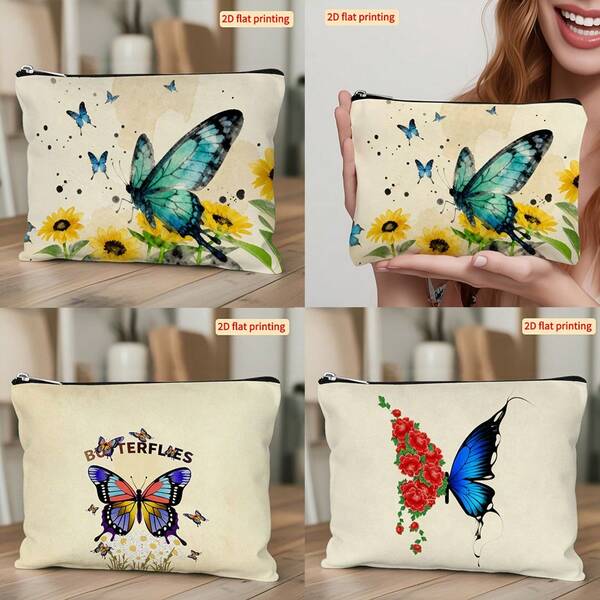 1 pezzo Portamonete/Pochette cosmetica stampata con farfalle e fiori cartoni animati, reversibile - Astuccio portapenne - Porta rossetto - Pochette con cerniera, regalo per sorelle, astuccio portapenne per studenti, borsa cosmetica, pochette con cerniera, borsa da viaggio per astuccio - Borsa multifunzione - Regalo per amici, forniture scolastiche, motivo divertente, estetica carina, organizer compatto, borsa cosmetica, articoli di uso quotidiano, accessorio per zaino, borsa da toilette, per amiche