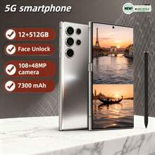 W&O S25 Ultra Android 14 Smartphone – Dual SIM, 12 GB RAM, 512 GB Storage | 6.8-Inch Display, 108 MP Pro Camera System, 7300 MAh All-Day Battery. Includes S Pen Stylus, Fast-Charging Bundle (Earbuds, Earphone Case, USB-C Cable, Screen Protector). Premium Phablet For Travel & Students – Perfect For Vacations/Birthdays - 灰色 - 查看 1