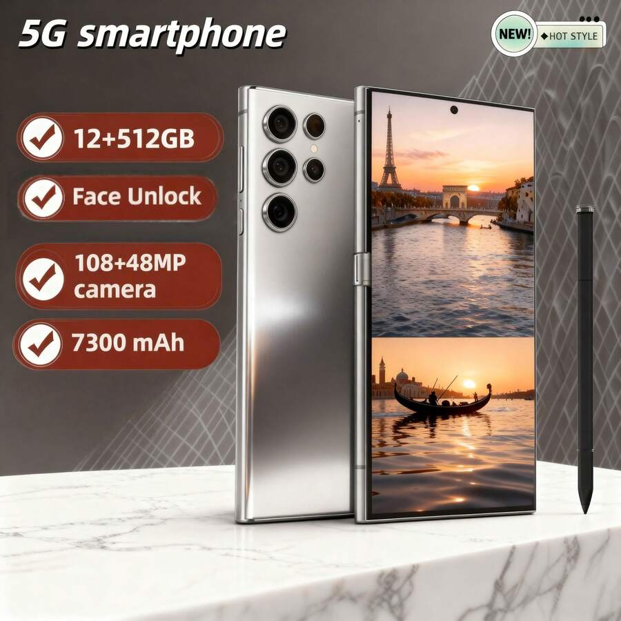 W&O S25 Ultra Android 14 Smartphone – Dual SIM, 12 GB RAM, 512 GB Storage | 6.8-Inch Display, 108 MP Pro Camera System, 7300 MAh All-Day Battery. Includes S Pen Stylus, Fast-Charging Bundle (Earbuds, Earphone Case, USB-C Cable, Screen Protector). Premium Phablet For Travel & Students – Perfect For Vacations/Birthdays - 灰色 - 查看 1