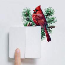 Calcomanía navideña de cardenal y farol para ventana - Pegatina de pared autoadhesiva con campanas, bayas rojas y piñas - Perfecta para decoración del hogar, ventana o pared - Regalo ideal para Navidad, decoración navideña