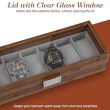 BLAZDEVE 6Slot Wooden Watch Box Organizer For Men Watch Box With Glass Window Jewelry Collection Case Organiser Holder Velvet Cushion Metal Clasp Watch Box For Men And Women