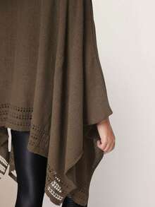 GIP Women's Poncho Knit Mousse Plain High Neck With Button Winter Wool Coat - 咖啡棕 - 查看 4