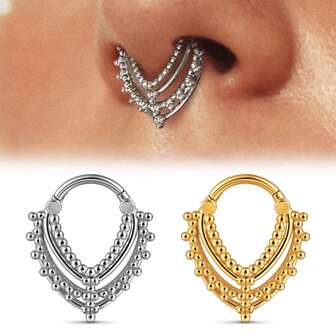 1pc 16G Water Drop Shaped 316L Surgical Steel Vintage Nose Septum Clicker Hinged Nose Ring Piercing Jewelry, Fashionable