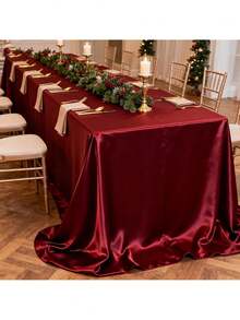 1 pièce Extra Large Nappe en Satin, Nappe Rectangulaire en Polyester Rouge Bourgogne - Convient pour la Décoration de Table de Salle à Manger de Mariage, Anniversaire, Réception, Restaurant, Banquet d'Affaires, Rassemblement Familial, Fête en Plein Air, Noël, Halloween, Saint-Valentin, Pendaison de Crémaillère, Remise des Diplômes, Nouvel An et Réception de Fête, ainsi que d'autres Nappes de Fête, Matériau Satiné Lisse et Brillant, Réutilisable - Rouge foncé - Voir 3