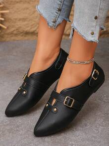 Plus Size 35-45 New Fashion Sweet Pointed Toe Flat Shoes, Casual Slip-On Lightweight Comfortable Non-Slip Low Vamp Women Flats, Random Pattern - Black Lychee Pattern - View 5