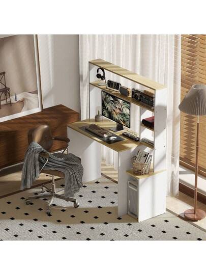 HOMCOM 113 45 Computer Desk, Office Bureau Open Shelves, CPU Holder, Steel Frame Home Office, Bedroom, Oak Finish view 6