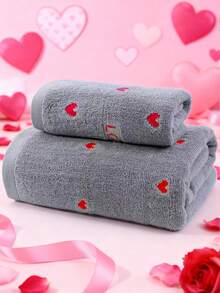 1pc/2pcs/4pcs Red Heart LOVE Embroidered Couple Towels, Small Bath Towels, Valentine's Day Gift, Soft Absorbent Lint-Free, Face And Body Towels, Personalized Adult Towel Set, Suitable For Home, Pool And Daily Use - Grey - View 9