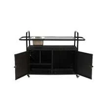 Tavolo da bar per esterni, carrello da bar in vimini con mobiletto, carrello da servizio per patio con piano in acciaio, con secchiello per il ghiaccio, ruote bloccabili, cestino laterale per giardino, piscina e cortile, nero