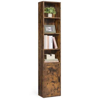 VASAGLE Bookcase, 6-Tier Tall Bookshelf, Book Shelf With Doors, Shelving Unit, 24 X 60 X 175 Cm, For Living Room, Home Office, Dinning Room, Rustic Brown/Cloud White