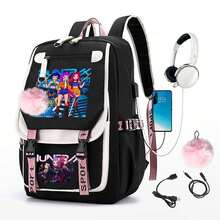 K-Pop D-Emon H-Unters Bag Outdoor Travel Backpack Double Shoulder Bag School Bag Laptop Bag Luggage Bag Men's And Women's The Same Style Backpack Durable And Wear Resistant Daily Travel Business Work Bag - 黑色 - 查看 5