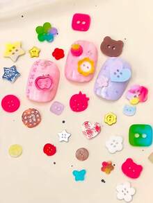 1 件卡通纽扣、钥匙扣、心形锁、水果、星星、小猫、饼干形状透明硅胶美甲模具，创意装饰配件