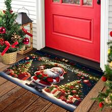 1pc Festive Santa Claus Door - Washable, Polyester, Rectangular Holiday Home Decor With Vibrant Winter Scene, Decoration Front Door - Multicolor - View 6