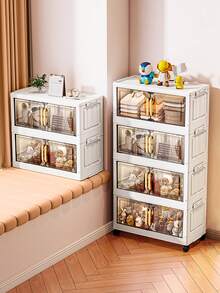 1pc 38cm/14.96in Wide Plastic Storage Cabinet, Small Foldable Storage Box, Kitchen Dining Utensil Cabinet, Kitchen Organizer Rack, Living Room Toy Cabinet, Slim Gap Organizer, Kitchen Slim Storage Cabinet, Christmas Gift, Storage Box, Under Bed Storage - Clear - View 11