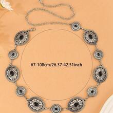 Bohemian Retro Metal Chain Belt, Turquoise Carved Waist Chain, Acrylic Waist Chain, Cute Zinc Alloy Waist Chain, Suitable For All Seasons Summer, School Fall, Autumn, Halloween - Black and Silver - View 5