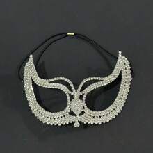 万圣节几何水晶钻面具，镂空闪亮水钻脸部饰品，适合化妆舞会