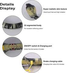 Serpiente Cobra de Control Remoto Mejorada Rely2016 de 17" de Largo, Juguete de Serpiente RC Recargable para Niños (Negro) - Negro - Ver 4