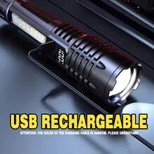 High-Brightness Rechargeable LED Tactical Flashlights, A Total Of 5 Modes, COB Side Lights, Adjustable Focus, USB C Interface, Suitable For Outdoor Adventure, Camping, Travel And Emergency, Bright Outdoor Lighting - 黑色 - 查看 3