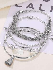 4pcs Women's Summer Bracelet Set For Cuffs - Silver - View 2