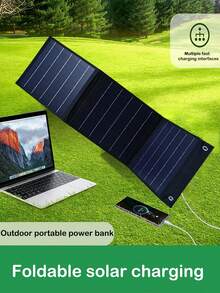 Tấm pin mặt trời có thể gập lại, thích hợp cho du lịch cắm trại ngoài trời, sạc điện thoại máy tính xách tay, bộ sạc năng lượng mặt trời có thể gập lại di động - màu đen - Xem 9