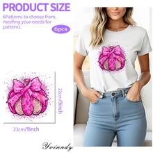 6 قطع ملصقات نقل حراري مزينة بعناصر قرع وردي للكريسماس، ملصقات فينيل مربعة ملونة، رقع قابلة للغسل للكي، مناسبة للخياطة والأعمال اليدوية والموضة، ملصقات DIY للملابس والحقائب الظهر - متعدد الألوان - مشاهدة 2