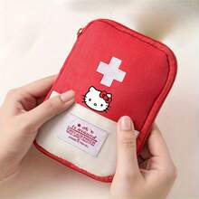 Sanrio 1 pieza Botiquín de primeros auxilios extra grande portátil de Sanrio Hello Kitty - Bolsa de transporte de tela Oxford duradera, diseño plegable con bolsa impermeable, almacenamiento con tema rojo y blanco para el hogar, la oficina y los viajes, artículo de viaje imprescindible, regalo de Navidad