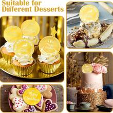 3 Pieces Merry Christmas Acrylic Cupcake Toppers Acrylic Mirror Disc Xmas Cupcake Decorations For Christmas New Year Party Supplies (Gold & Silver)