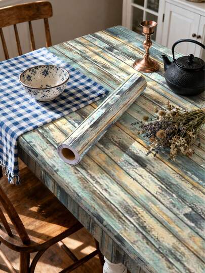 1 Rollo (1m/3m/5m) Papel tapiz de grano de madera azul vintage, 40 cm de ancho, renovación americana retro autoadhesivo, removible, sin residuos, impermeable, a prueba de humedad, fácil de limpiar, apto para lavadora, campana de ventilación, cocina, gabinete, baño, comedor, superficie de mesa, pegatina de renovación de decoración del hogar de PVC