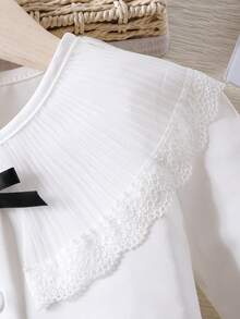 2pcs/Set Young Girl Elegant Lace Trim Blouse And Pleated Skirt Outfit, Spring/Autumn - Black - View 5