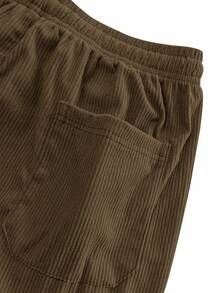 Men's Everyday Corduroy Joggers - Couples Matching Design, Elastic Drawstring Waist Pockets Straight-Leg Pants - 棕色 - 查看 6