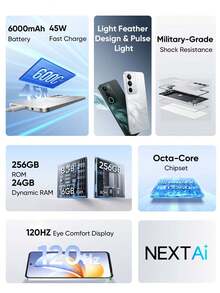 Realme C71 智慧型手機 6GB+128GB/8GB+256GB 全球版 4G LTE，Android 15 解鎖手機，50MP AI 相機，120Hz 螢幕手機 Plus Light，6000mAh 大電池，45W 快充，八核心晶片，不含適配器 - 綠色 - 查看 2
