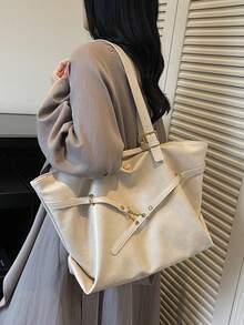 时尚、多功能、优雅的全新设计简约潮流单肩腋下托特包，休闲通勤商务高端托特包 - 彩色 - 查看 3