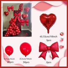 76pcs Red Balloon Set, Includes Assorted Size Red Latex Balloons, Red Heart Balloons, Bow Foil Balloons, Suitable For Engagement, Proposal, Romantic Wedding Party Decor, Valentine's Day Party, Romantic Wedding Decoration - 彩色 - 查看 5