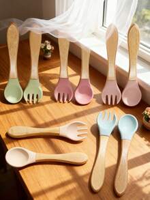 1pc Personalized Baby Spoon & Fork Set, Feeding Utensils - Multicolor - View 3